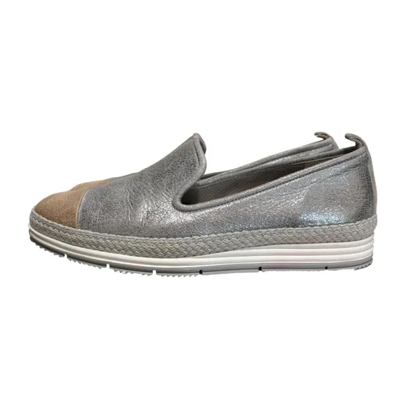 Paul Green NEW Leather Silver Gold Metallic Espadrille Shoes size 6 US women's