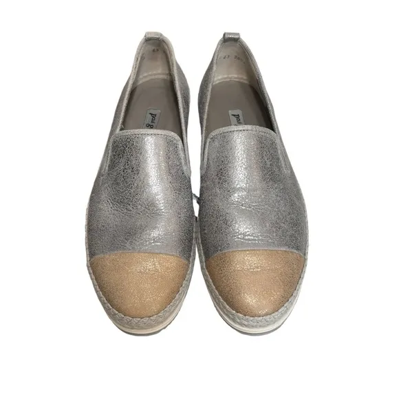 Paul Green NEW Leather Silver Gold Metallic Espadrille Shoes size 6 US women's