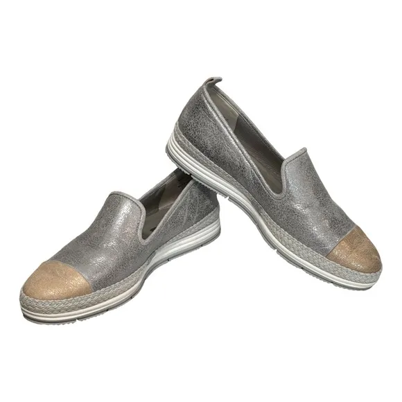 Paul Green NEW Leather Silver Gold Metallic Espadrille Shoes size 6 US women's