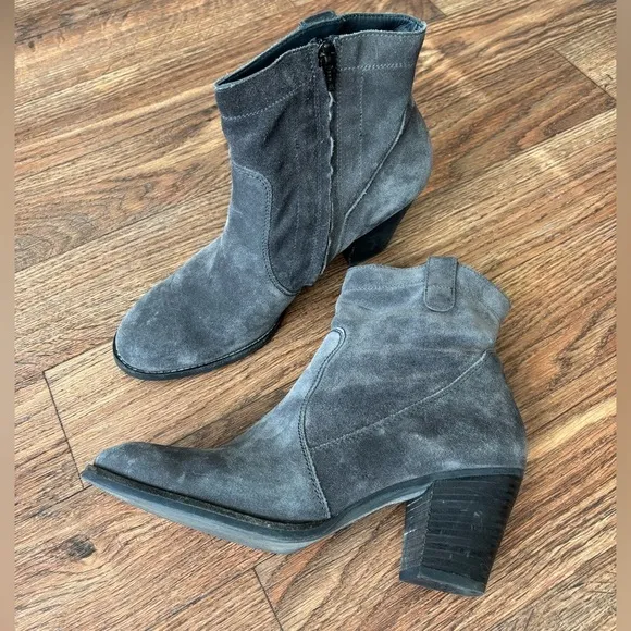 PAUL GREEN Soft Suede Riley Almond Toe Stacked Heel Ankle Boots/ Mid Calf Boots