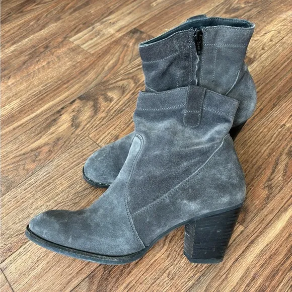 PAUL GREEN Soft Suede Riley Almond Toe Stacked Heel Ankle Boots/ Mid Calf Boots