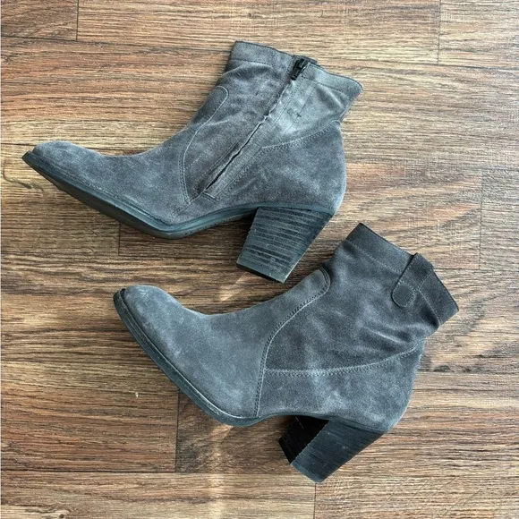 PAUL GREEN Soft Suede Riley Almond Toe Stacked Heel Ankle Boots/ Mid Calf Boots