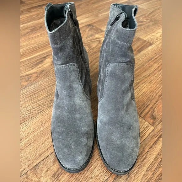PAUL GREEN Soft Suede Riley Almond Toe Stacked Heel Ankle Boots/ Mid Calf Boots