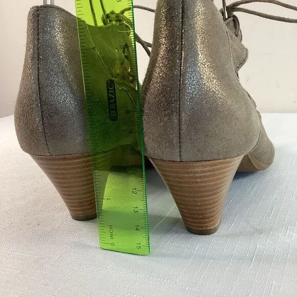 Paul Green Leather Metallic Lace-up Stacked heel Sandals Size 7 (38)