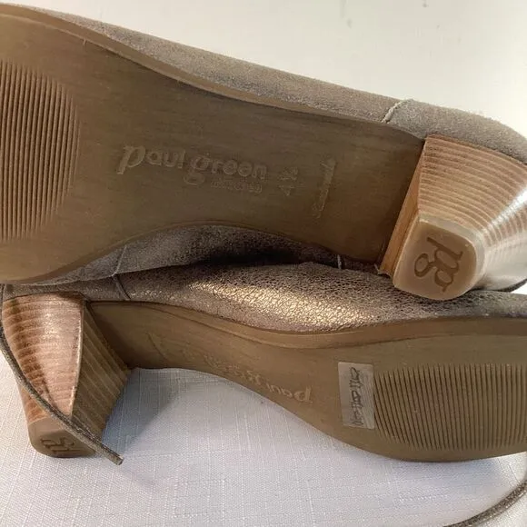 Paul Green Leather Metallic Lace-up Stacked heel Sandals Size 7 (38)