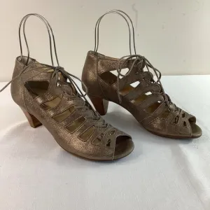 Paul Green Leather Metallic Lace-up Stacked heel Sandals Size 7 (38)