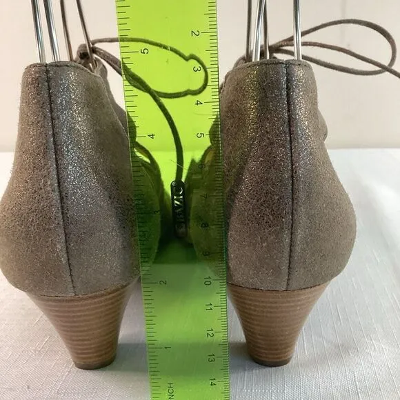 Paul Green Leather Metallic Lace-up Stacked heel Sandals Size 7 (38)