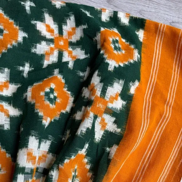 Pax Philomena Ikat Kaftan Dress Handwoven Cotton Orange/Green Color One Size