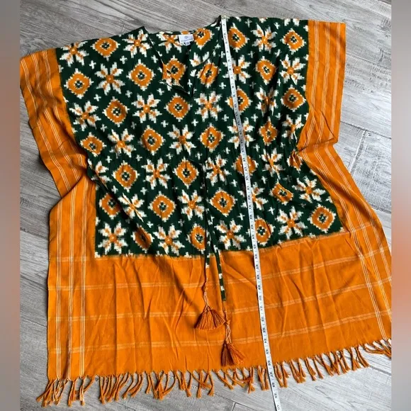 Pax Philomena Ikat Kaftan Dress Handwoven Cotton Orange/Green Color One Size