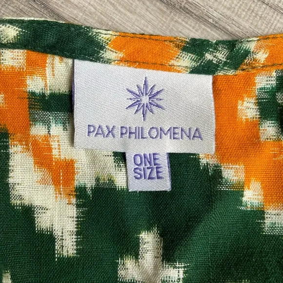 Pax Philomena Ikat Kaftan Dress Handwoven Cotton Orange/Green Color One Size