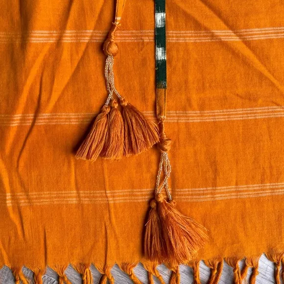 Pax Philomena Ikat Kaftan Dress Handwoven Cotton Orange/Green Color One Size