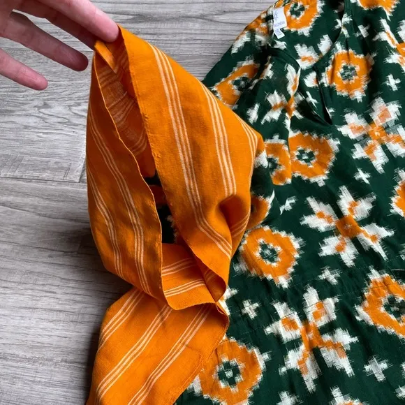 Pax Philomena Ikat Kaftan Dress Handwoven Cotton Orange/Green Color One Size