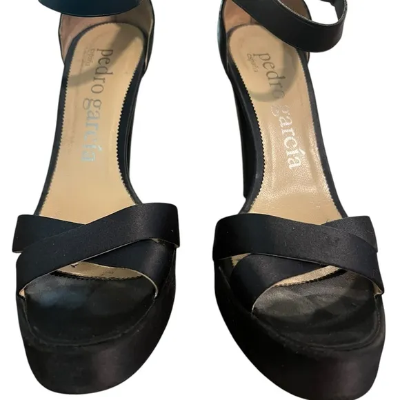 Pedro Garcia Black High Heel Sandals 8.5 38.5 Ankle Straps Open Toe EUC $589