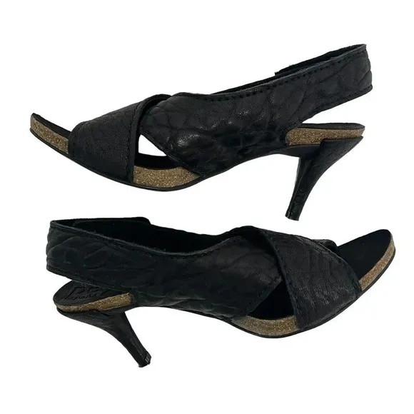 Pedro Garcia Luna Mid-Heel Slingback Sandals Soft Suede Cork Black Size 7.5