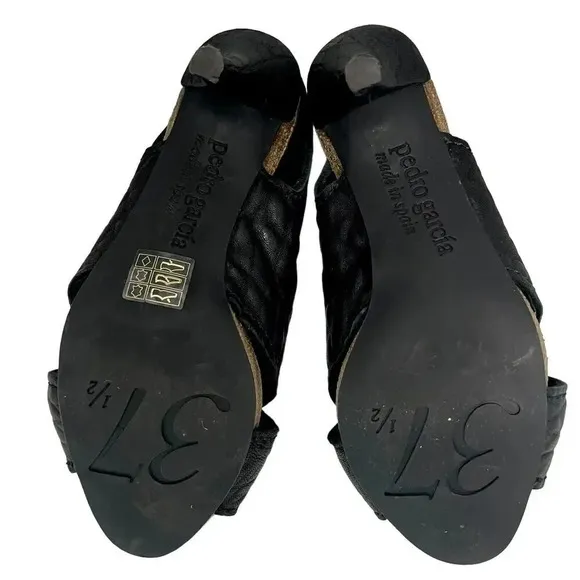 Pedro Garcia Luna Mid-Heel Slingback Sandals Soft Suede Cork Black Size 7.5