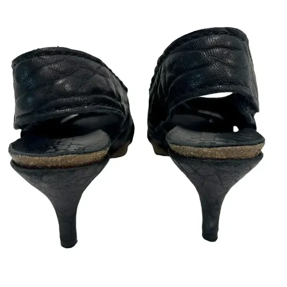 Pedro Garcia Luna Mid-Heel Slingback Sandals Soft Suede Cork Black Size 7.5