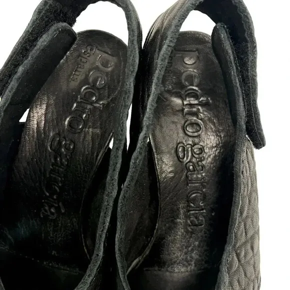 Pedro Garcia Luna Mid-Heel Slingback Sandals Soft Suede Cork Black Size 7.5