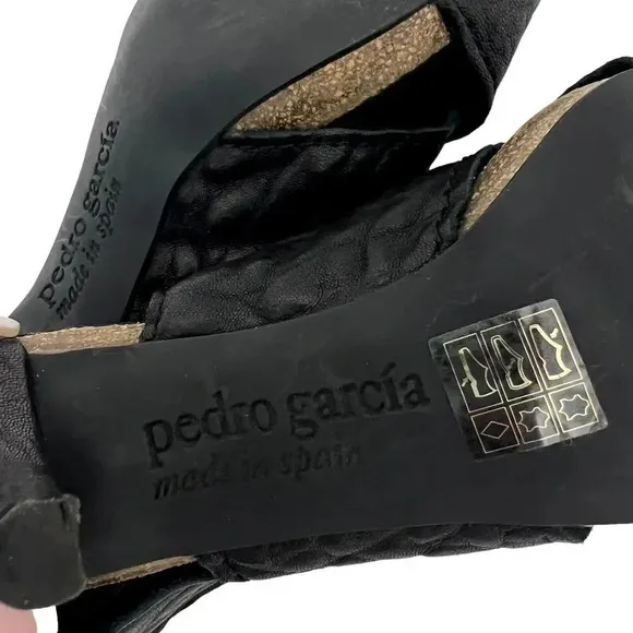 Pedro Garcia Luna Mid-Heel Slingback Sandals Soft Suede Cork Black Size 7.5