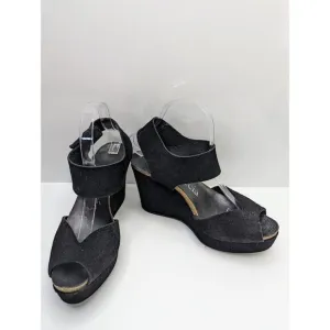 pedro garcia suede platform sandals heels black sz 9 (39.5)