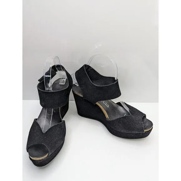 pedro garcia suede platform sandals heels black sz 9 (39.5)