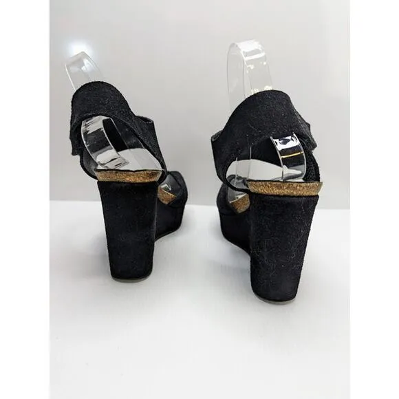 pedro garcia suede platform sandals heels black sz 9 (39.5)