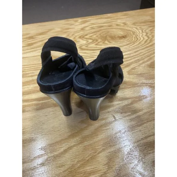 Pedro Garcia Yuval Slingback Sandals Women's 6.5 Black Suede Peep Toe Preppy S57