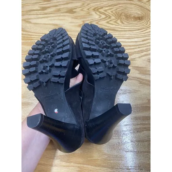 Pedro Garcia Yuval Slingback Sandals Women's 6.5 Black Suede Peep Toe Preppy S57