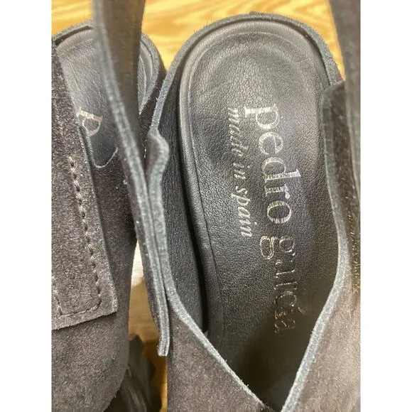Pedro Garcia Yuval Slingback Sandals Women's 6.5 Black Suede Peep Toe Preppy S57