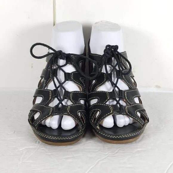 Pikolinos Women's US7-7,5 EU38 Java Black Leather Peep Toe Slingback Sandals
