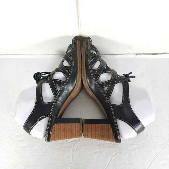 Pikolinos Women's US7-7,5 EU38 Java Black Leather Peep Toe Slingback Sandals