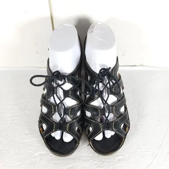 Pikolinos Women's US7-7,5 EU38 Java Black Leather Peep Toe Slingback Sandals