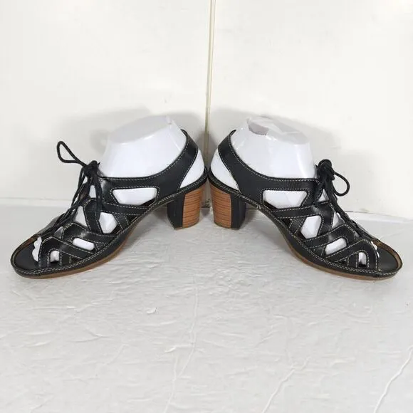 Pikolinos Women's US7-7,5 EU38 Java Black Leather Peep Toe Slingback Sandals