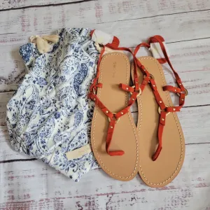 Pilcro Anthropologie Harness Tie Up Sandals Red Orange Women's 7 NWT