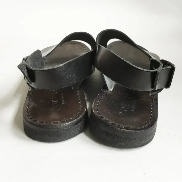 Poetry London Black Leather Open Toe Mule Slingback Sandals Slides