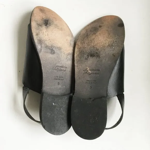Poetry London Black Leather Open Toe Mule Slingback Sandals Slides