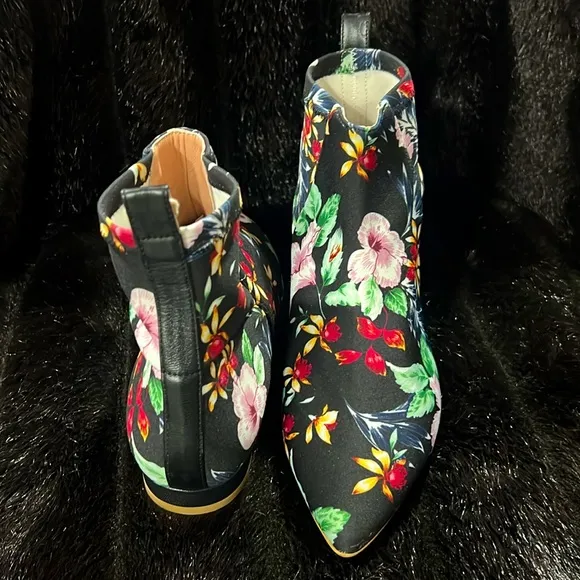 POLLINI Women's Black Satin Ankle Boots Pink size 38 Eu / 7.5 US