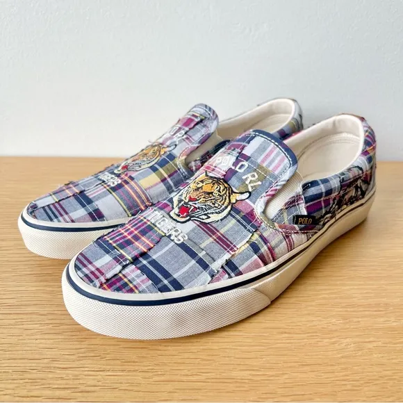 Polo Ralph Lauren Tigers Keaton Slip On Tiger Plaid Patchwork Mens Shoes
