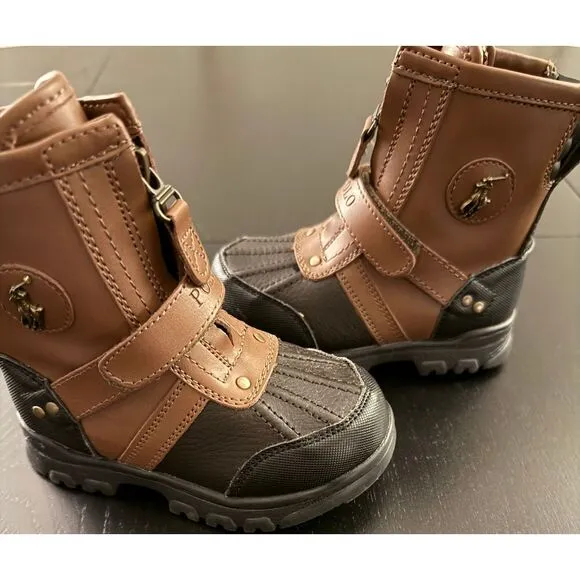 Polo Ralph Lauren Zip-Up Rain Snow Boots Toddler Boy 8 Conquered Hi Faux Leather