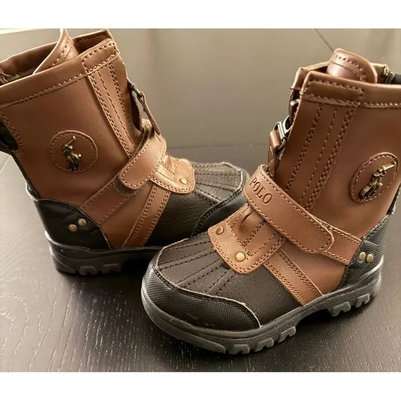 Polo Ralph Lauren Zip-Up Rain Snow Boots Toddler Boy 8 Conquered Hi Faux Leather