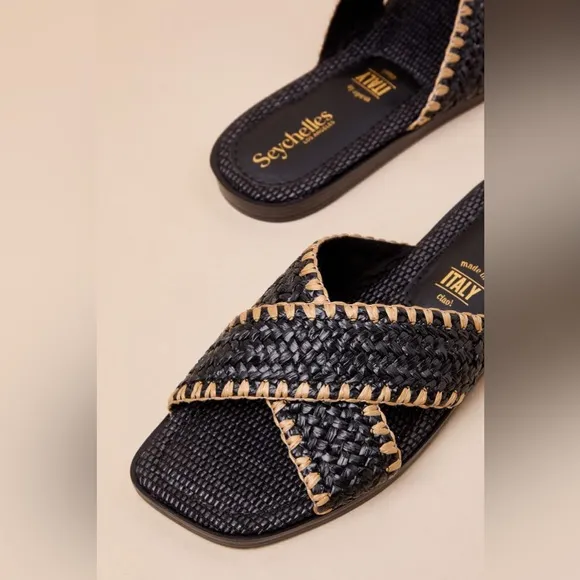 Pomelo Black Raffia Slide Sandals