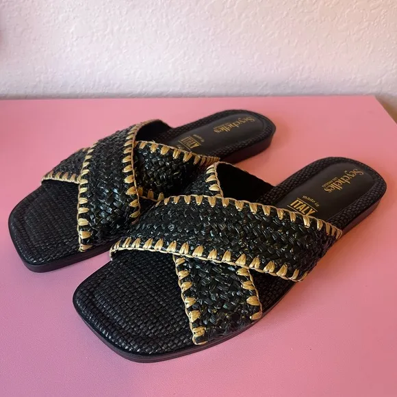 Pomelo Black Raffia Slide Sandals