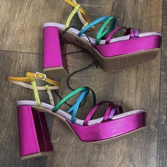 Pop Womens Fuschia Multi Kallie Heeled  Sandals