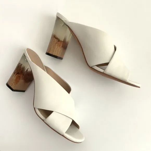 Pour La Victoire Sandals Women Size 9.5M White All Leather Block Heel Open-toe