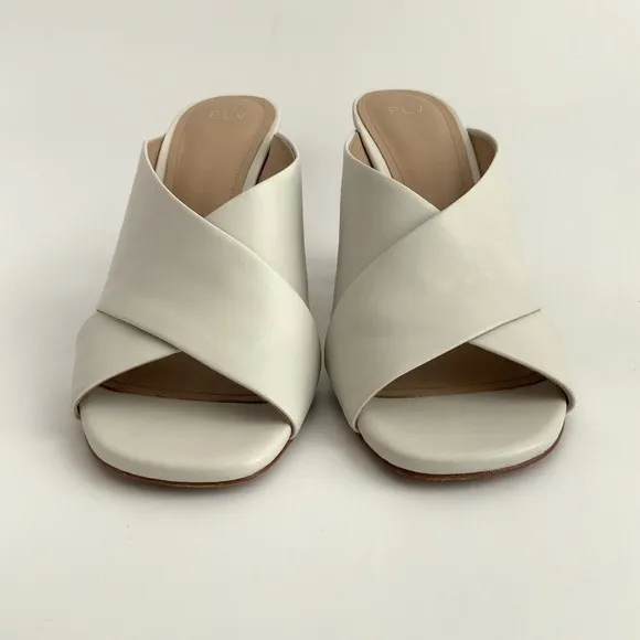 Pour La Victoire Sandals Women Size 9.5M White All Leather Block Heel Open-toe