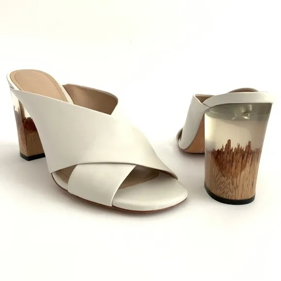 Pour La Victoire Sandals Women Size 9.5M White All Leather Block Heel Open-toe