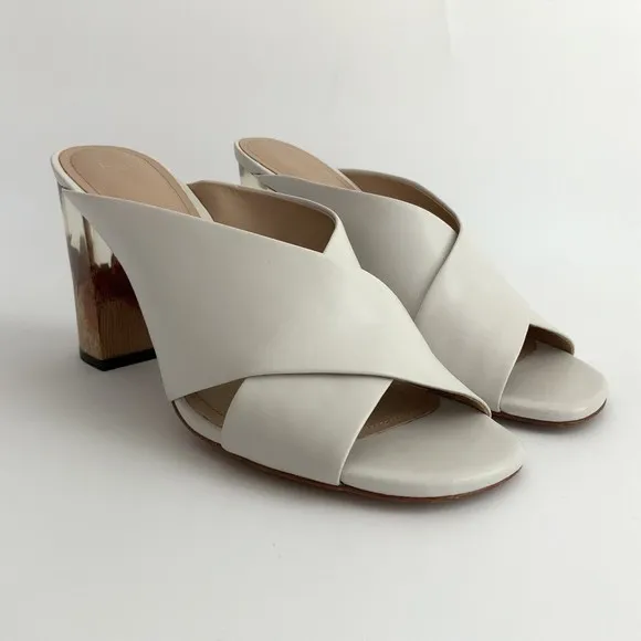 Pour La Victoire Sandals Women Size 9.5M White All Leather Block Heel Open-toe