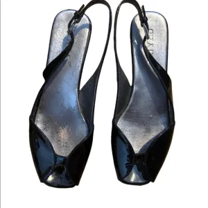 Prada Black Patent Leather Peep Toe Sling Back Size 36.5 Sandals.