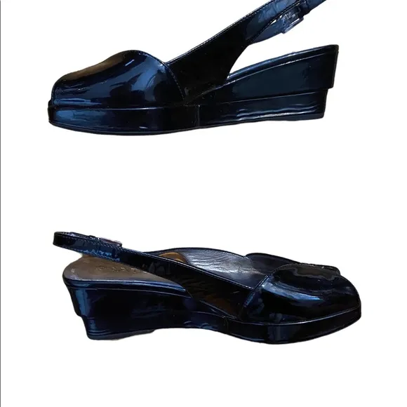 Prada Black Patent Leather Peep Toe Sling Back Size 36.5 Sandals.