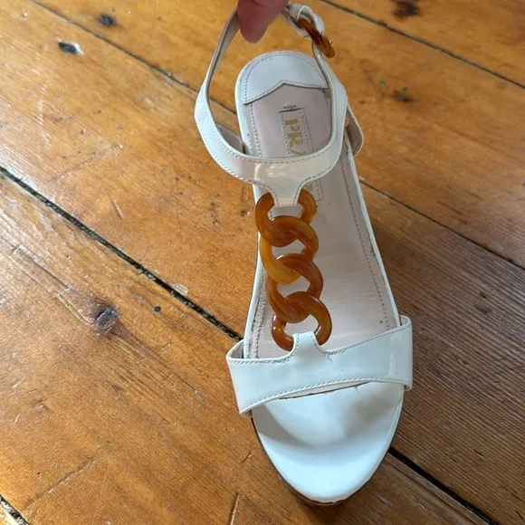 Prada‎ Patent Leather Cork Wedge Platform Sandals Sz 36