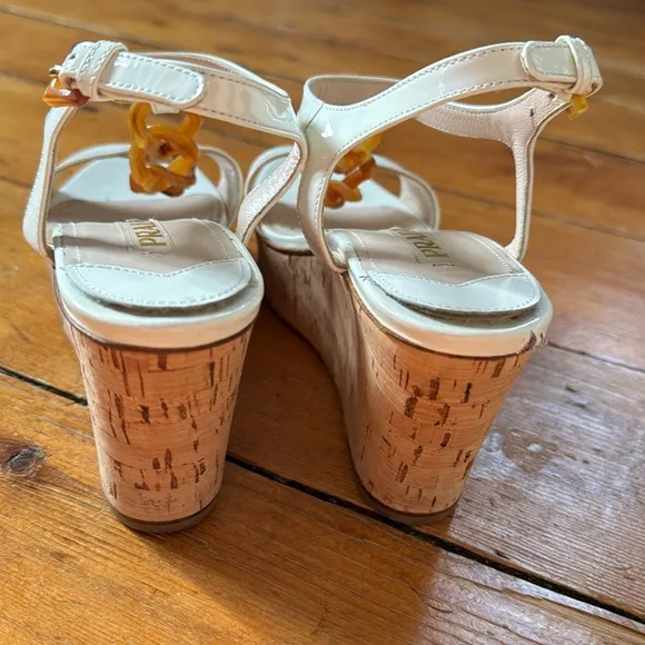 Prada‎ Patent Leather Cork Wedge Platform Sandals Sz 36